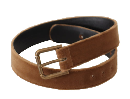 Brown Velvet Bronze Vintage Logo Metal Buckle Belt-Dolce & Gabbana-LabelTerrace.com