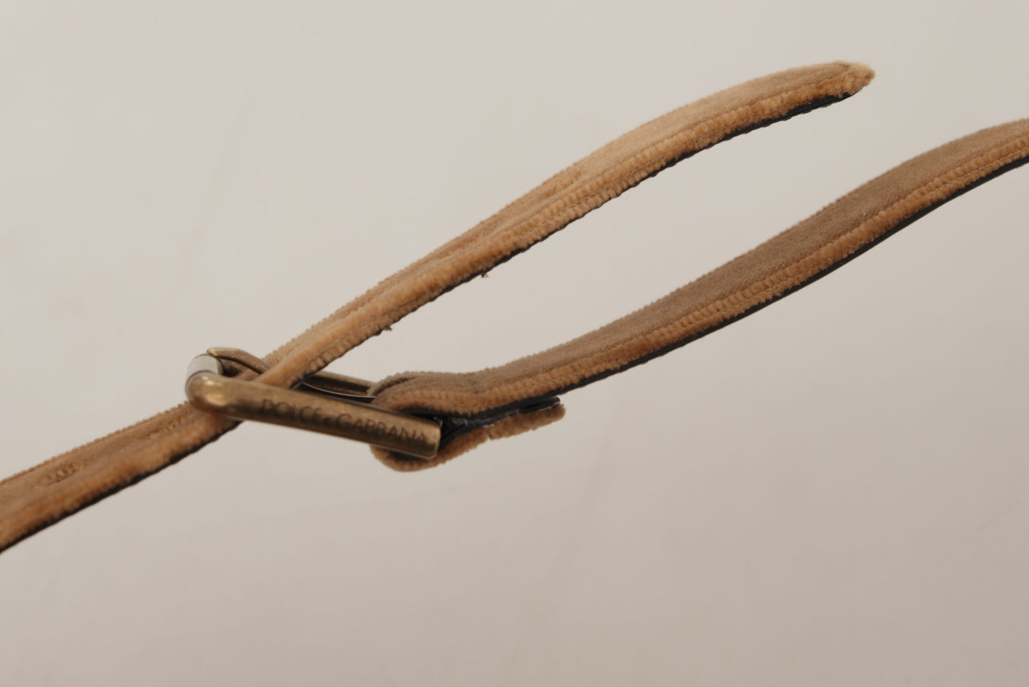 Brown Velvet Bronze Vintage Logo Metal Buckle Belt-Dolce & Gabbana-LabelTerrace.com