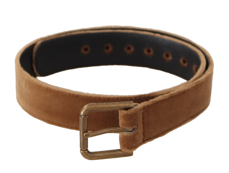 Brown Velvet Bronze Vintage Logo Metal Buckle Belt-Dolce & Gabbana-LabelTerrace.com