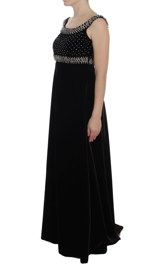 Brown Velvet Crystal Sheath Gown Dress-Dolce & Gabbana-LabelTerrace.com
