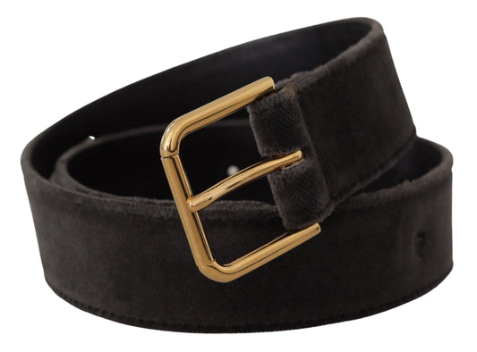 Brown Velvet Gold Tone Logo Metal Waist Buckle Belt-Dolce & Gabbana-LabelTerrace.com