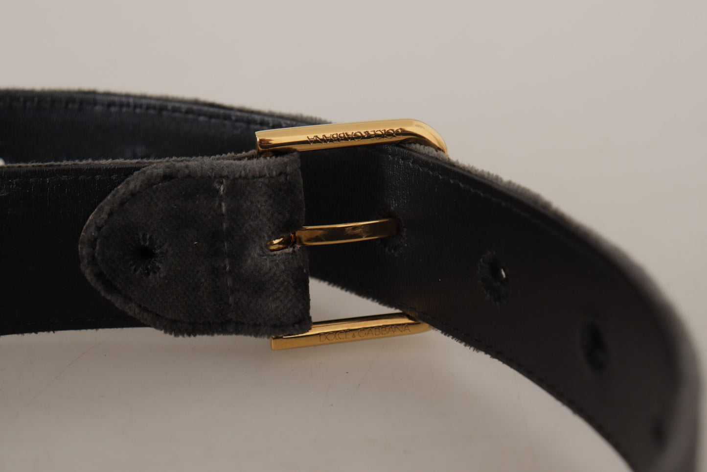 Brown Velvet Gold Tone Logo Metal Waist Buckle Belt-Dolce & Gabbana-LabelTerrace.com