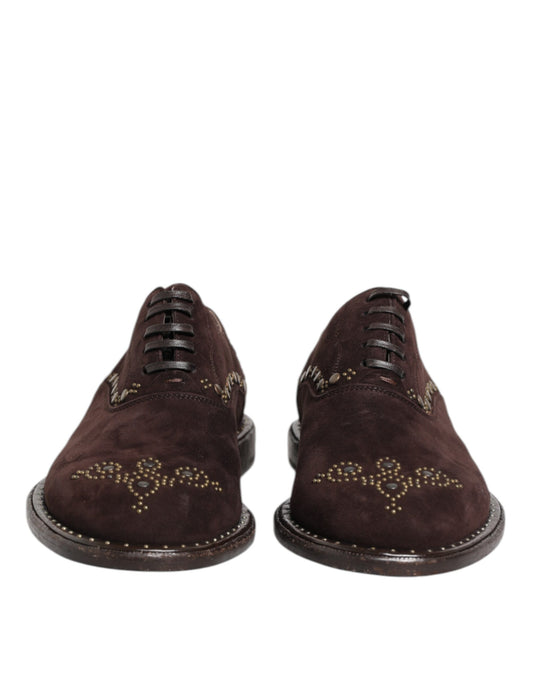Brown Velvet Lace Up Oxford Dress Shoes-Dolce & Gabbana-LabelTerrace.com
