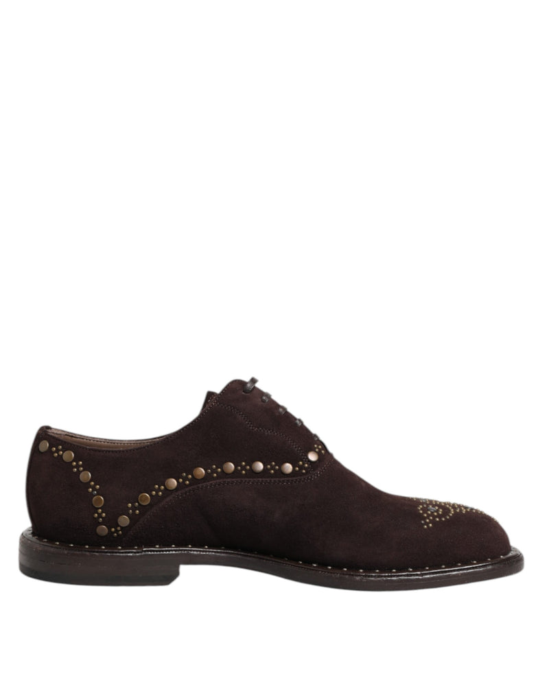 Brown Velvet Lace Up Oxford Dress Shoes-Dolce & Gabbana-LabelTerrace.com