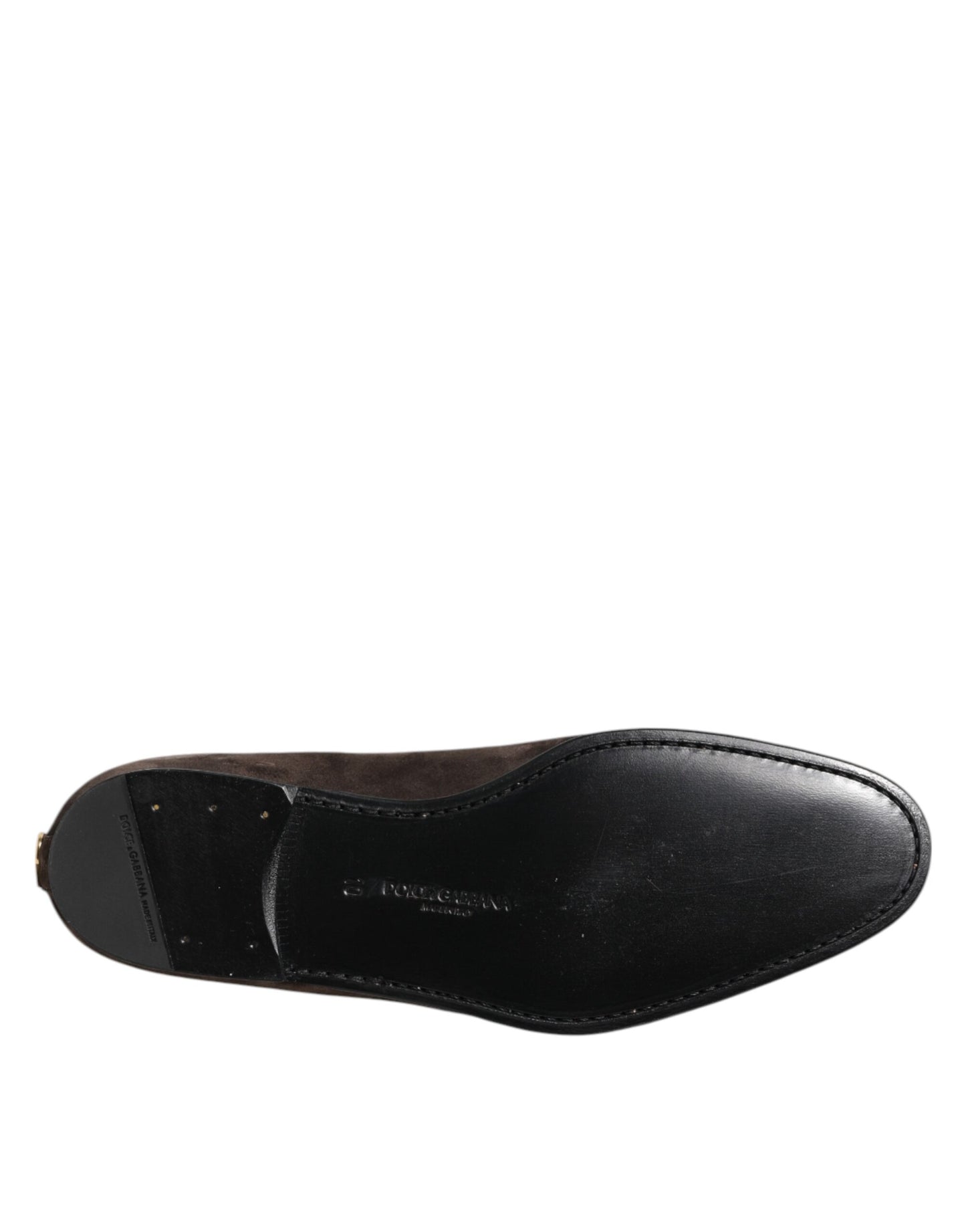 Brown Velvet Leather Slip On Loafers Shoes-Dolce & Gabbana-LabelTerrace.com