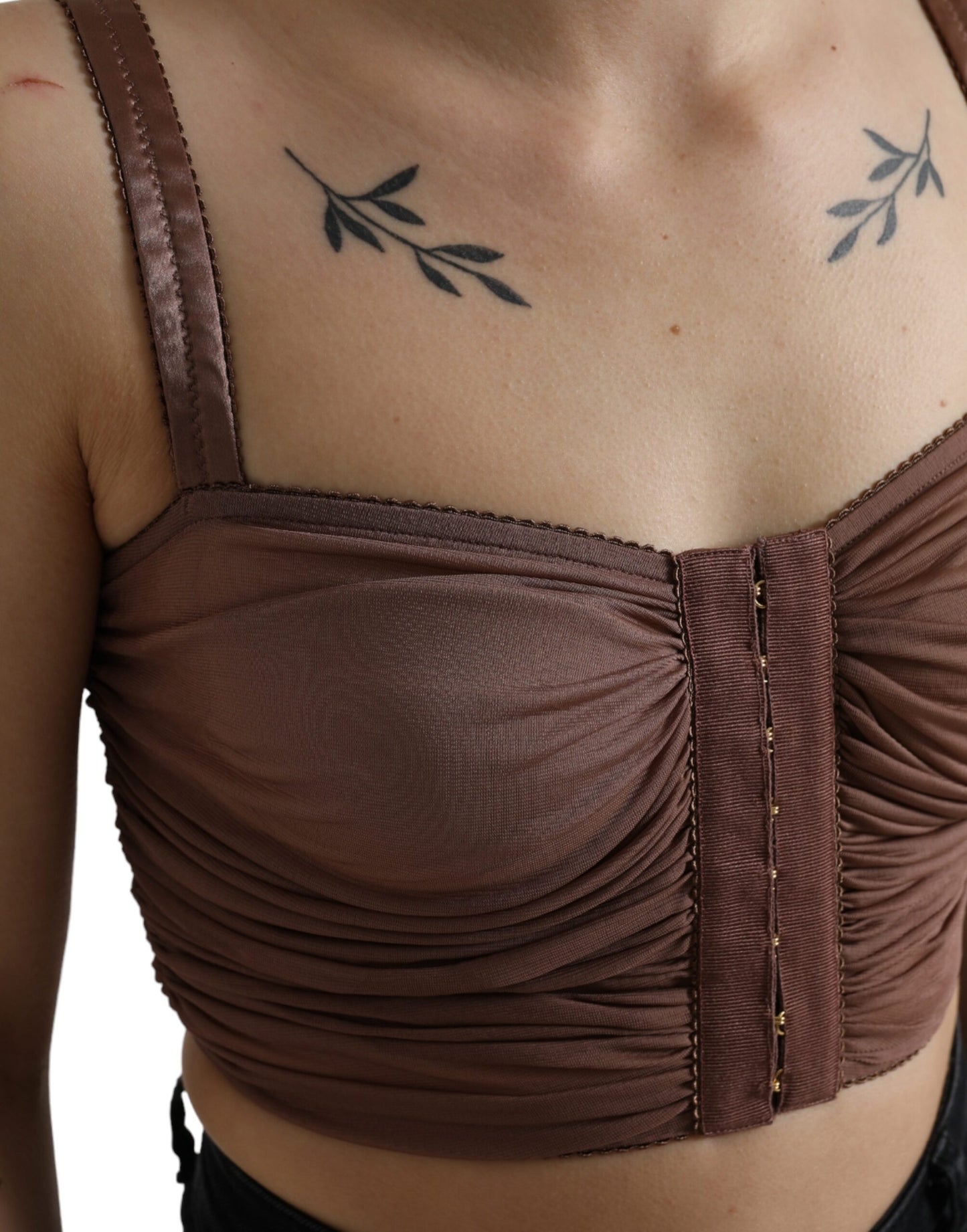 Brown Viscose Bustier Sleeveless Cropped Top-Dolce & Gabbana-LabelTerrace.com