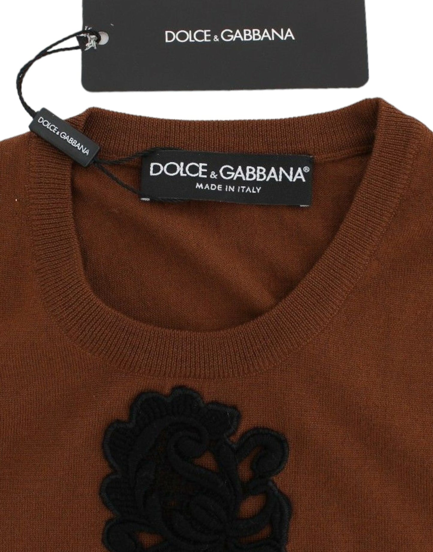 Brown Wool Black Lace Vest Sweater Top-Dolce & Gabbana-LabelTerrace.com