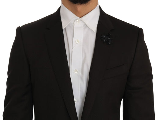 Brown Wool Crystal Bee Slim Fit MARTINI-Dolce & Gabbana-LabelTerrace.com