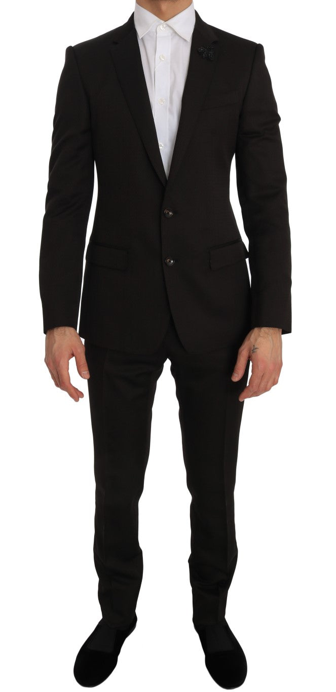 Brown Wool Crystal Bee Slim Fit MARTINI-Dolce & Gabbana-LabelTerrace.com