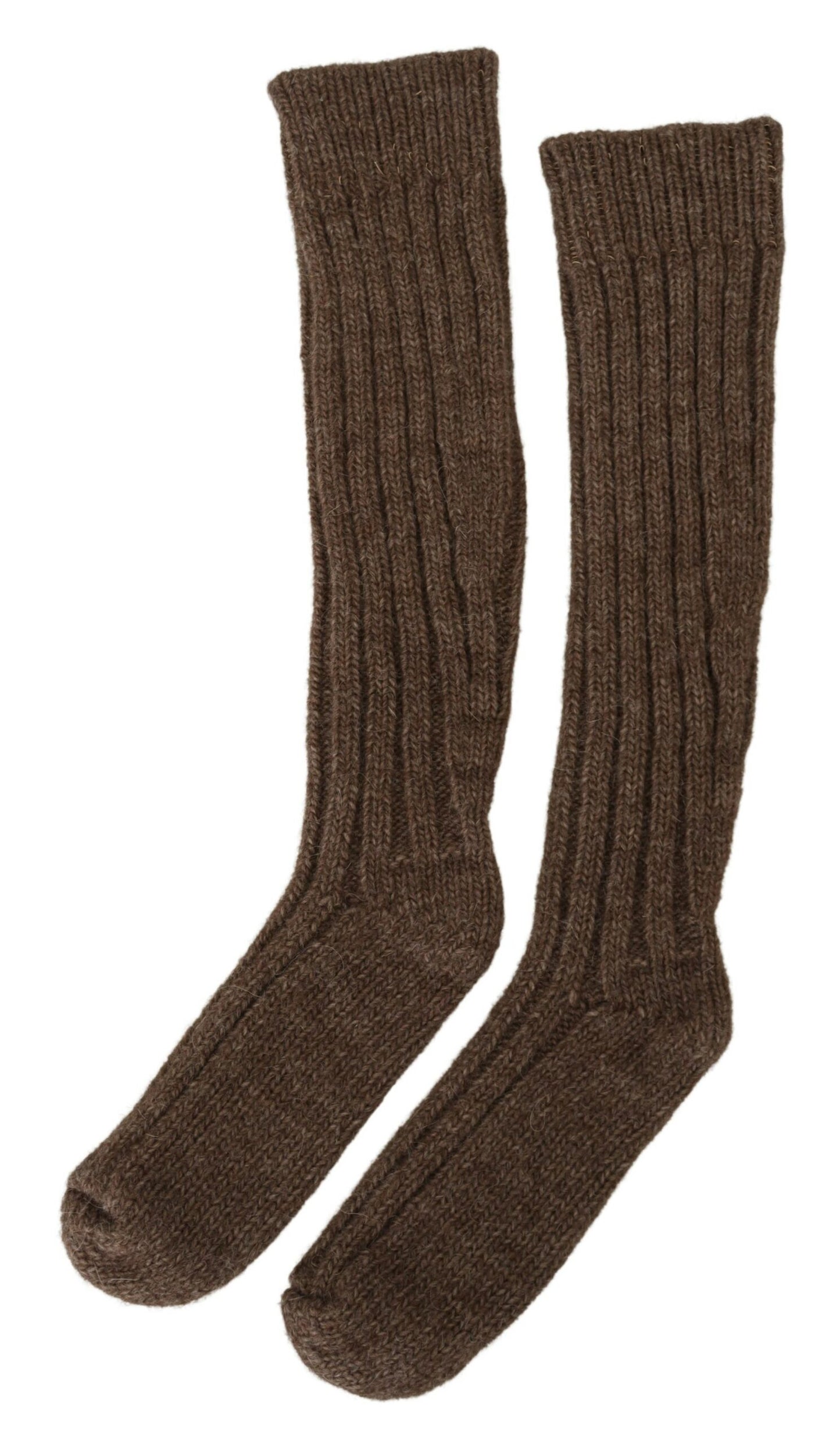 Brown Wool Knit Calf Long Women Socks-Dolce & Gabbana-LabelTerrace.com