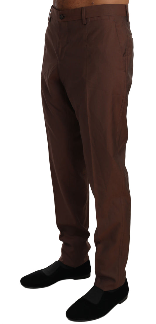 Brown Wool Silk Formal Trousers Pants-Dolce & Gabbana-LabelTerrace.com