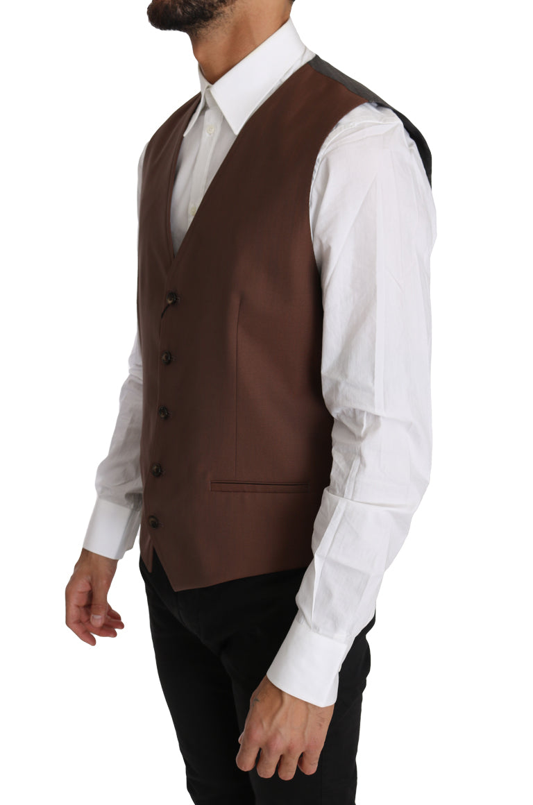Brown Wool Silk Waistcoat Vest-Dolce & Gabbana-LabelTerrace.com