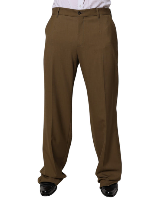 Brown Wool Straight Formal Dress Pants-Dolce & Gabbana-LabelTerrace.com