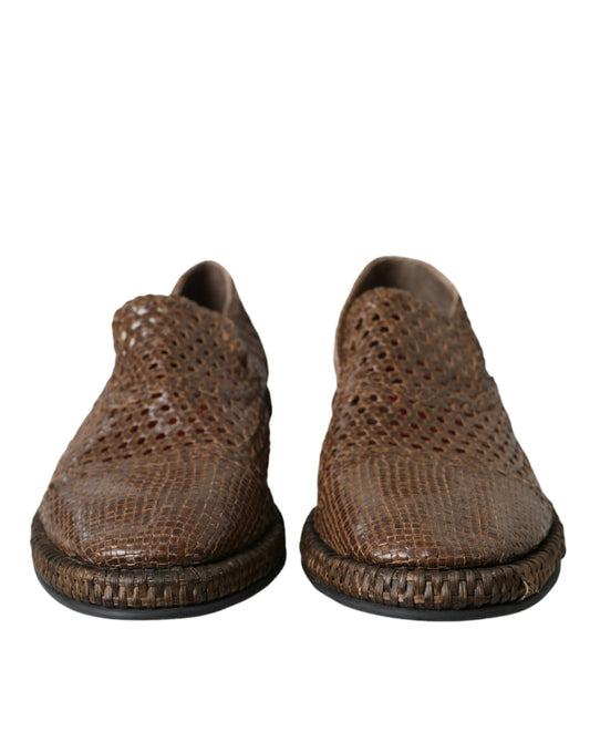 Brown Woven Leather Loafers Casual Shoes-Dolce & Gabbana-LabelTerrace.com