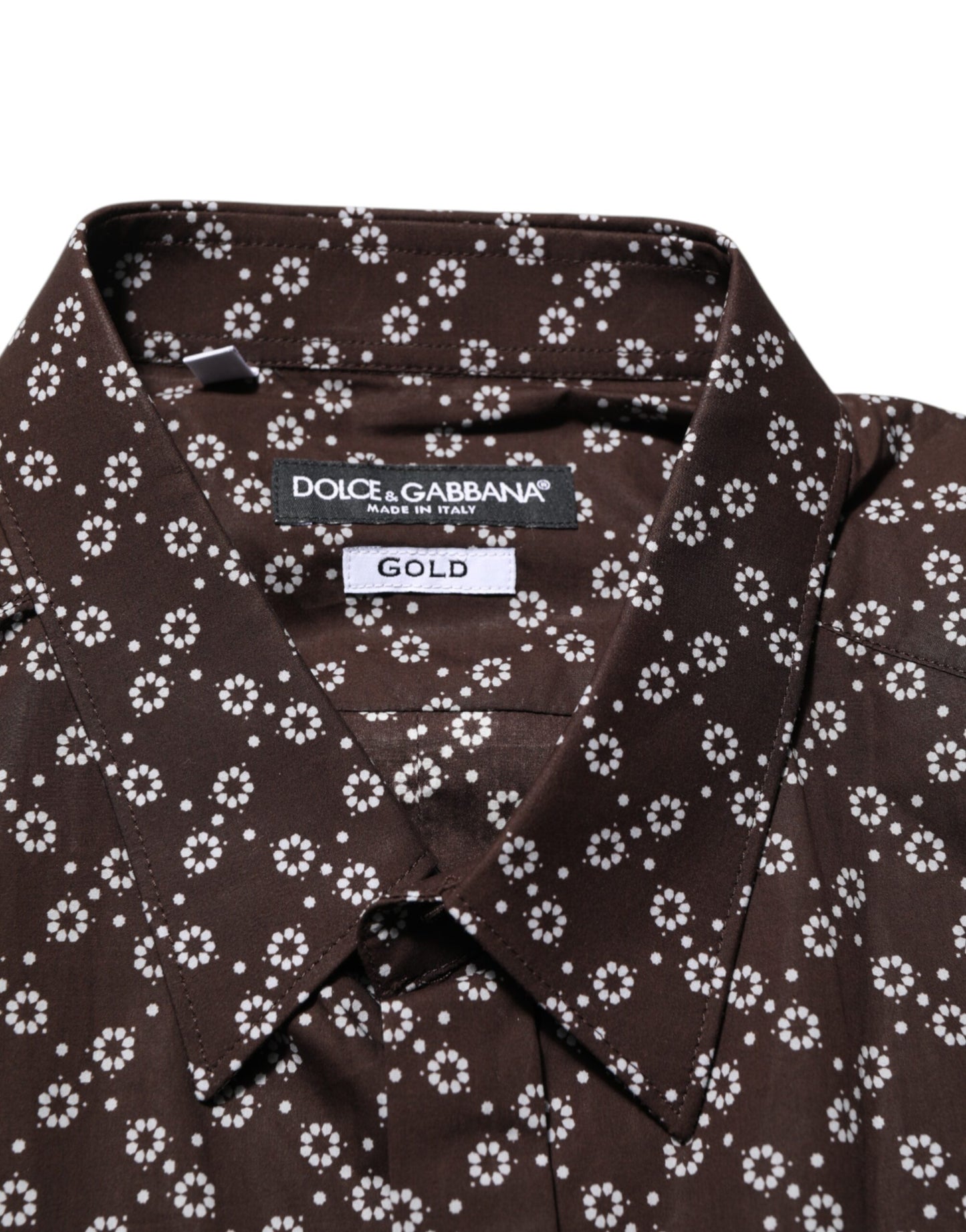 BrownFloral Collared GOLD Formal Dress Shirt-Dolce & Gabbana-LabelTerrace.com