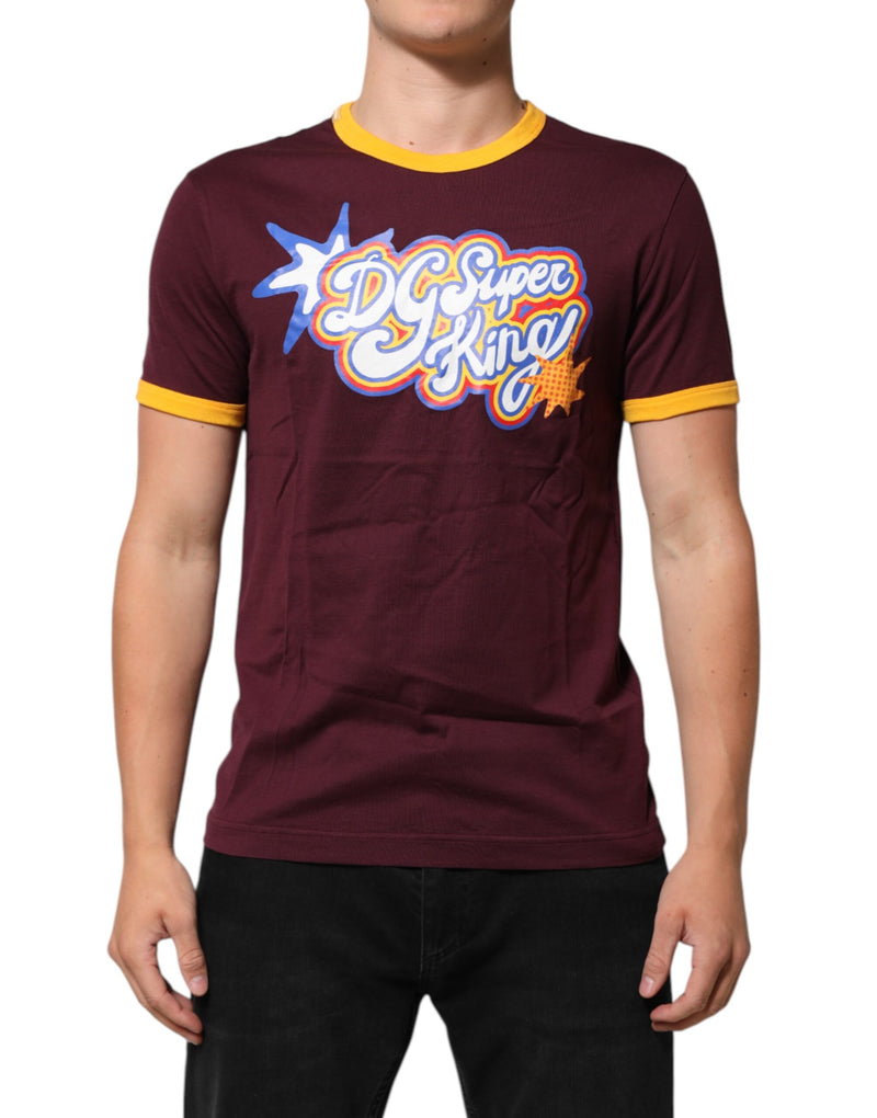 Burgundy Cotton DG Super King Logo T-Shirt-Dolce & Gabbana-LabelTerrace.com