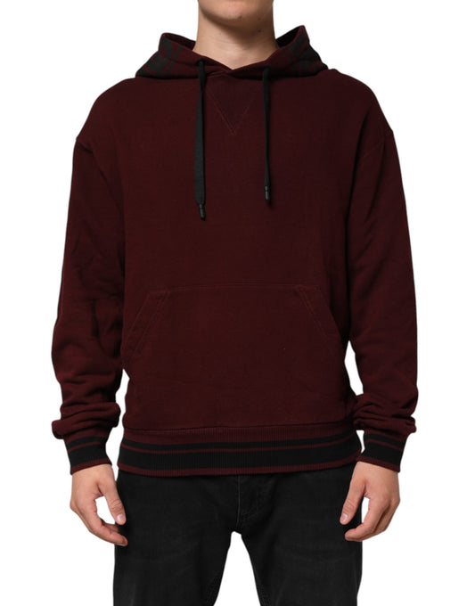 Burgundy Cotton Plaid Lined Men Hoodie Sweater-Dolce & Gabbana-LabelTerrace.com