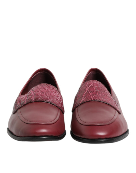 Burgundy Leather Formal Slip On Shoes-Dolce & Gabbana-LabelTerrace.com