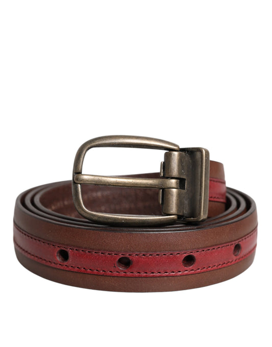 Burgundy Leather Metal Logo Buckle Belt-Dolce & Gabbana-LabelTerrace.com