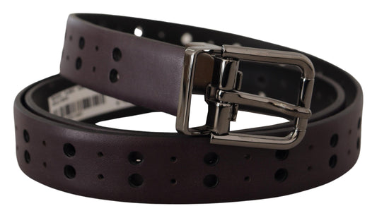 Burgundy Leather Perforated Metal Buckle Belt-Dolce & Gabbana-LabelTerrace.com