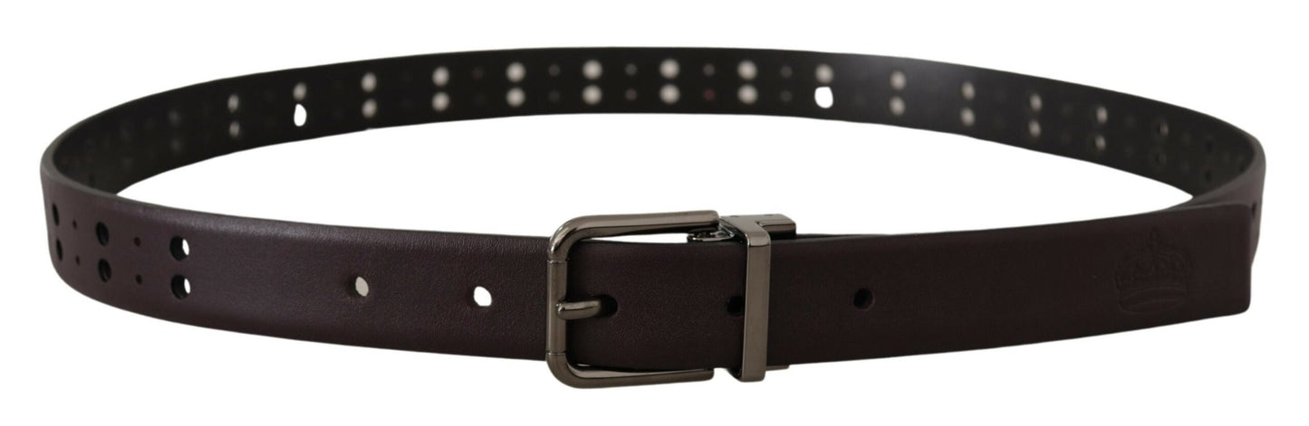 Burgundy Leather Perforated Metal Buckle Belt-Dolce & Gabbana-LabelTerrace.com