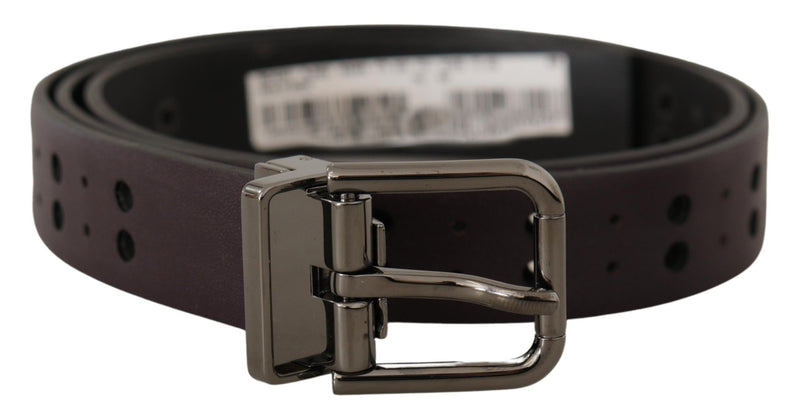 Burgundy Leather Perforated Metal Buckle Belt-Dolce & Gabbana-LabelTerrace.com