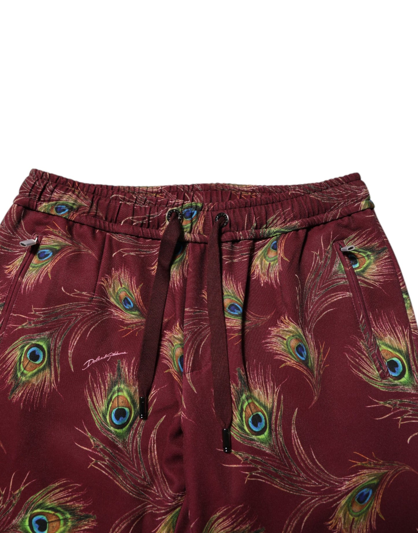 Burgundy Peacock Feather Print Jogger Pants-Dolce & Gabbana-LabelTerrace.com