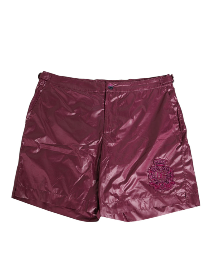 Burgundy Polyester Logo Embossed Crest Swimwear-Dolce & Gabbana-LabelTerrace.com