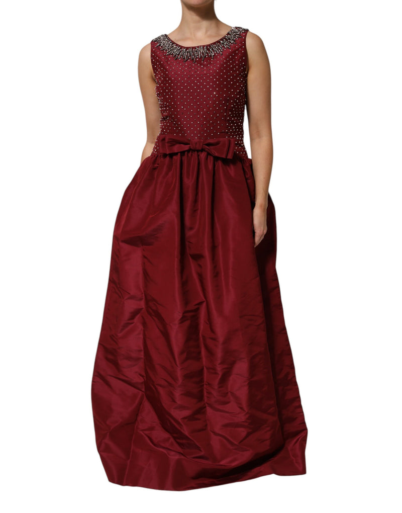 Burgundy Silk Beaded Evening Gown Dress-Dolce & Gabbana-LabelTerrace.com