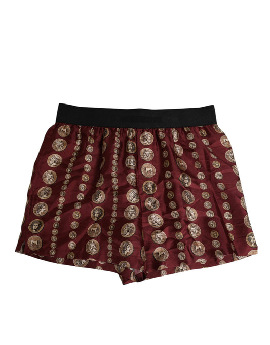 Burgundy Silk Coin Print Men Boxer Short Swimwear-Dolce & Gabbana-LabelTerrace.com