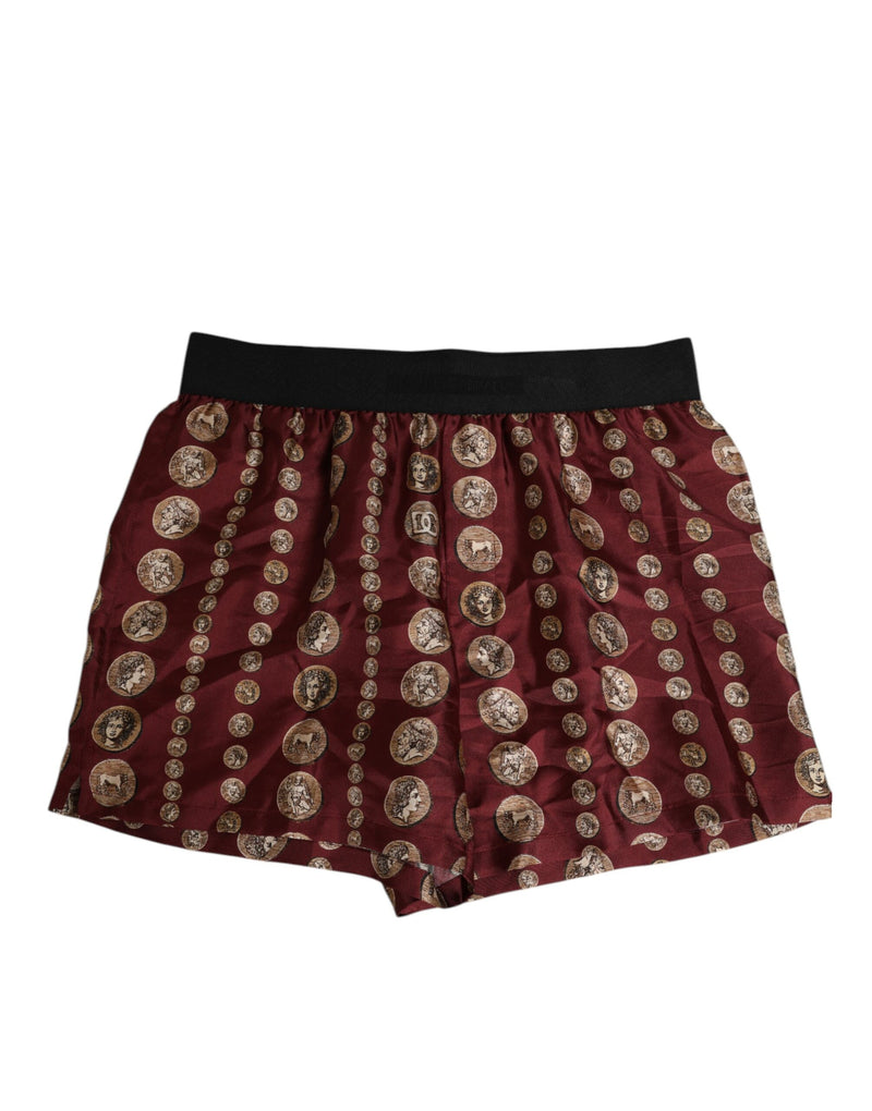 Burgundy Silk Coin Print Men Boxer Short Swimwear-Dolce & Gabbana-LabelTerrace.com