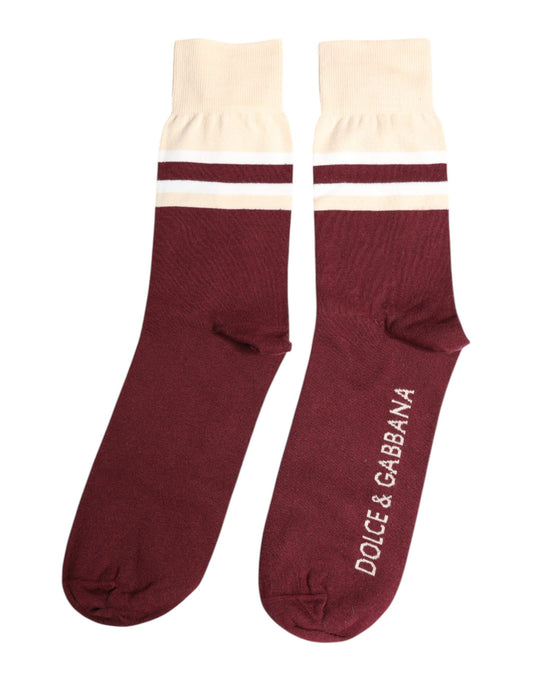 Burgundy Stretch Logo Print Mid Calf Socks-Dolce & Gabbana-LabelTerrace.com
