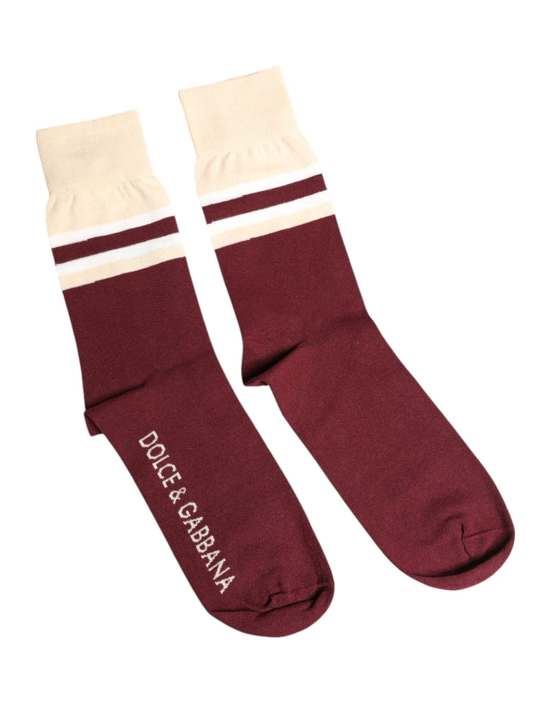 Burgundy Stretch Logo Print Mid Calf Socks-Dolce & Gabbana-LabelTerrace.com