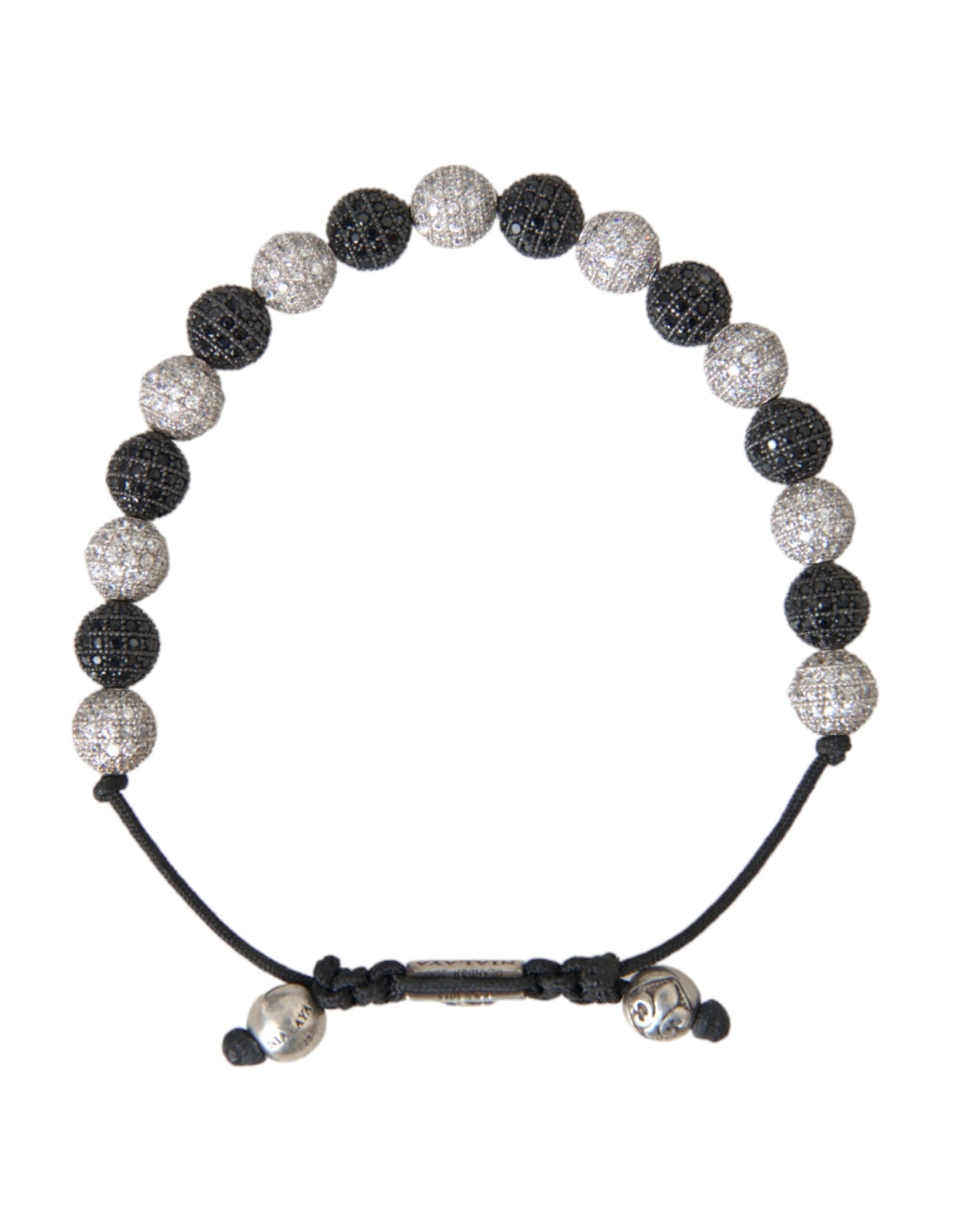 CZ Crystal Ball Black White Beaded Bracelet-Nialaya-LabelTerrace.com