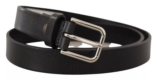 Calf Leather Silver Tone Black Metal Buckle Belt-Dolce & Gabbana-LabelTerrace.com