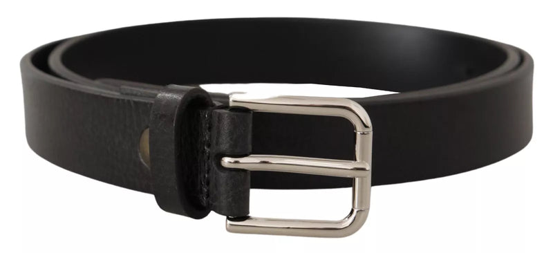 Calf Leather Silver Tone Black Metal Buckle Belt-Dolce & Gabbana-LabelTerrace.com
