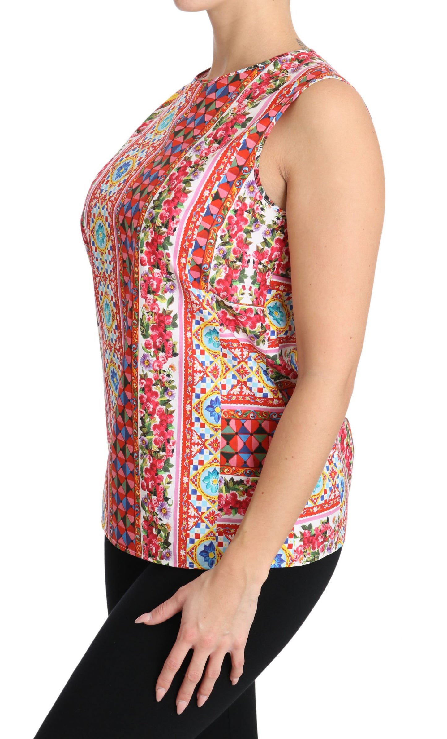 Carretto Print Pure Cotton Tank Top Floral Blouse-Dolce & Gabbana-LabelTerrace.com