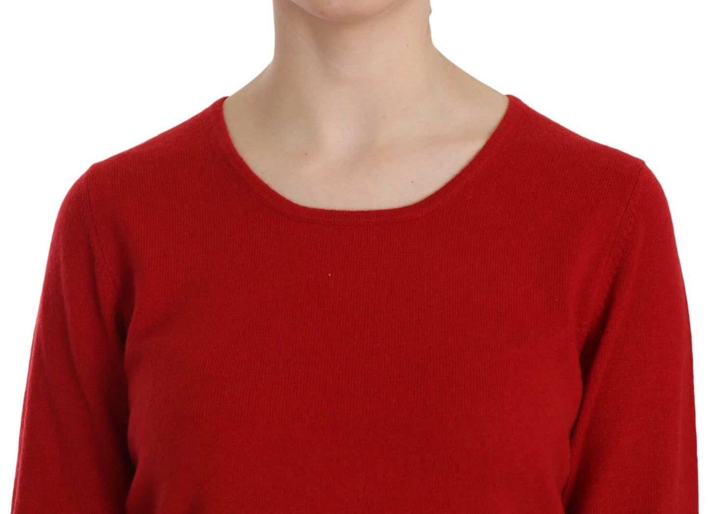 Cashmere Red Round Neck Pullover Top Sweater