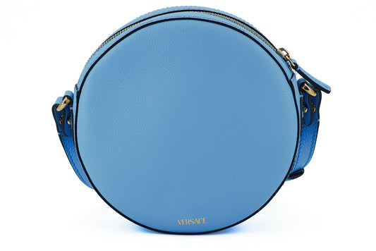 Chic Blue Leather Round Shoulder Bag-Versace-LabelTerrace.com