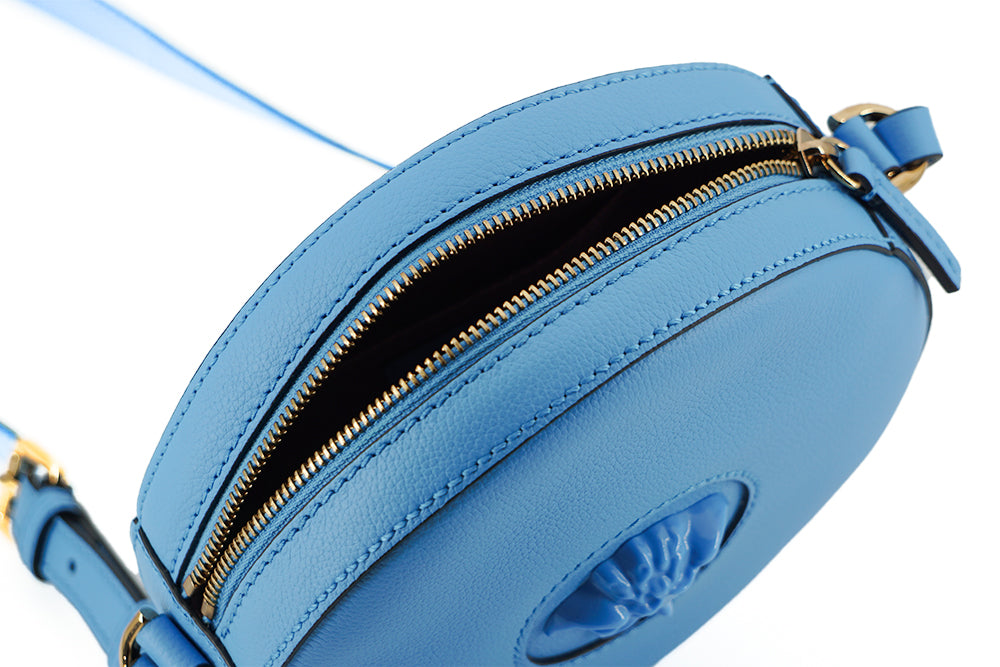 Chic Blue Leather Round Shoulder Bag-Versace-LabelTerrace.com