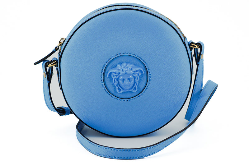 Chic Blue Leather Round Shoulder Bag-Versace-LabelTerrace.com