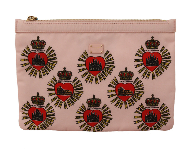 Clutch Pink D&G Logo Devotion Heart Toiletry Pouch Wallet-Dolce & Gabbana-LabelTerrace.com