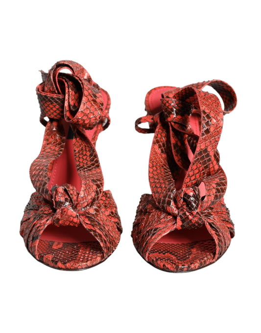 Coral Exotic Leather Heels Sandals Shoes-Dolce & Gabbana-LabelTerrace.com