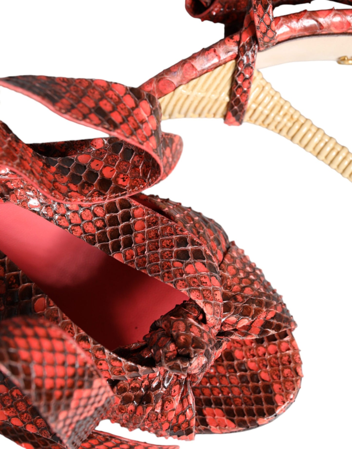Coral Exotic Leather Heels Sandals Shoes-Dolce & Gabbana-LabelTerrace.com