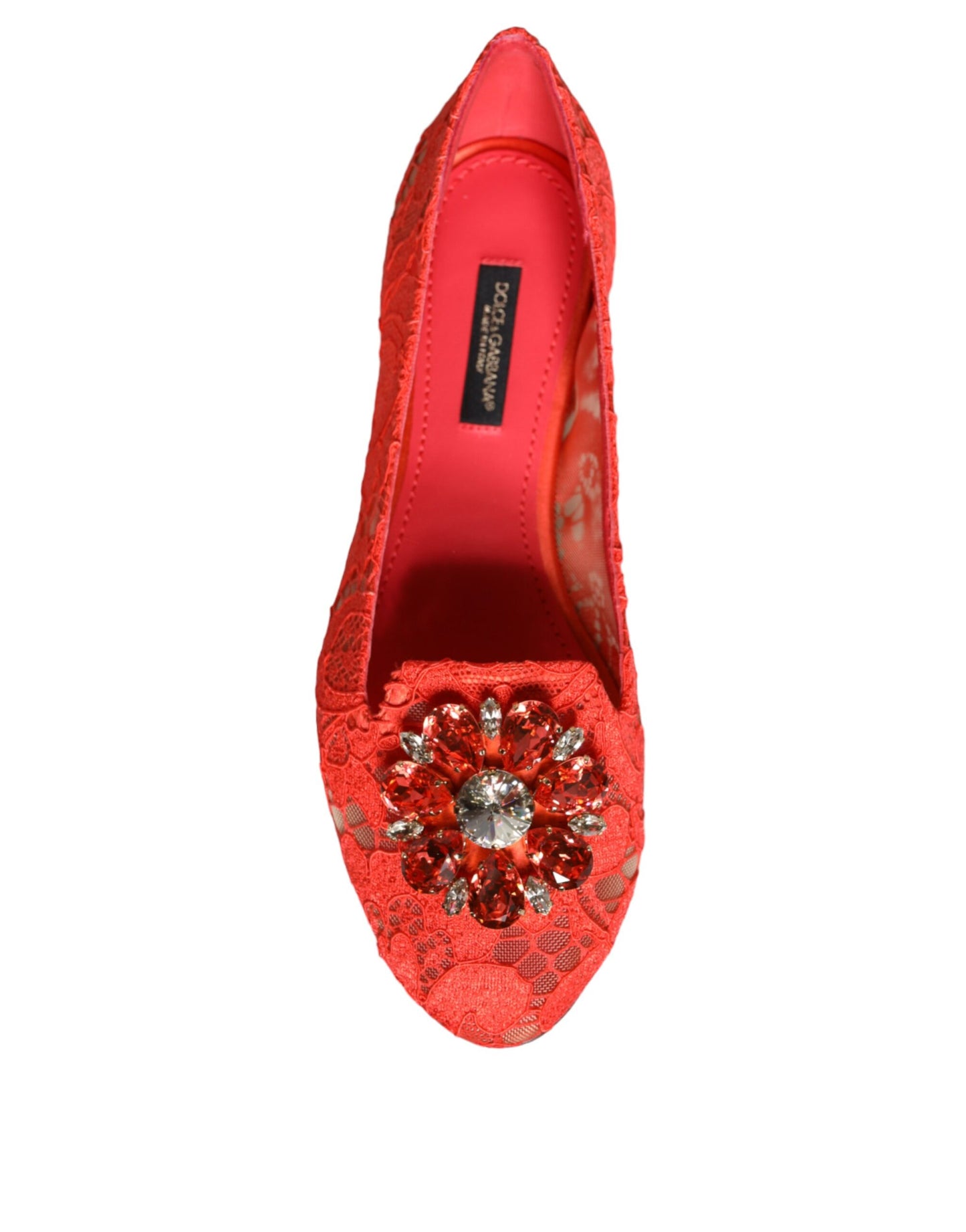 Coral Lace Crystal Ballet Flats Loafers Shoes-Dolce & Gabbana-LabelTerrace.com