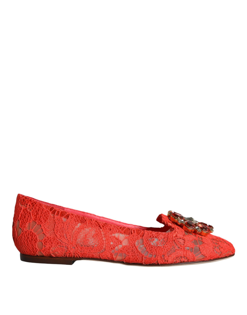 Coral Lace Crystal Ballet Flats Loafers Shoes-Dolce & Gabbana-LabelTerrace.com