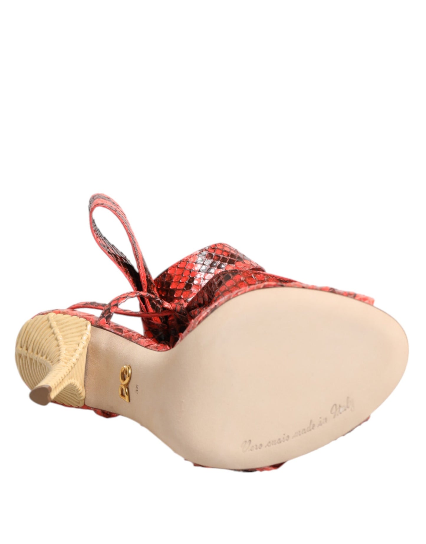 Coral Python Leather Heels Sandals Shoes-Dolce & Gabbana-LabelTerrace.com
