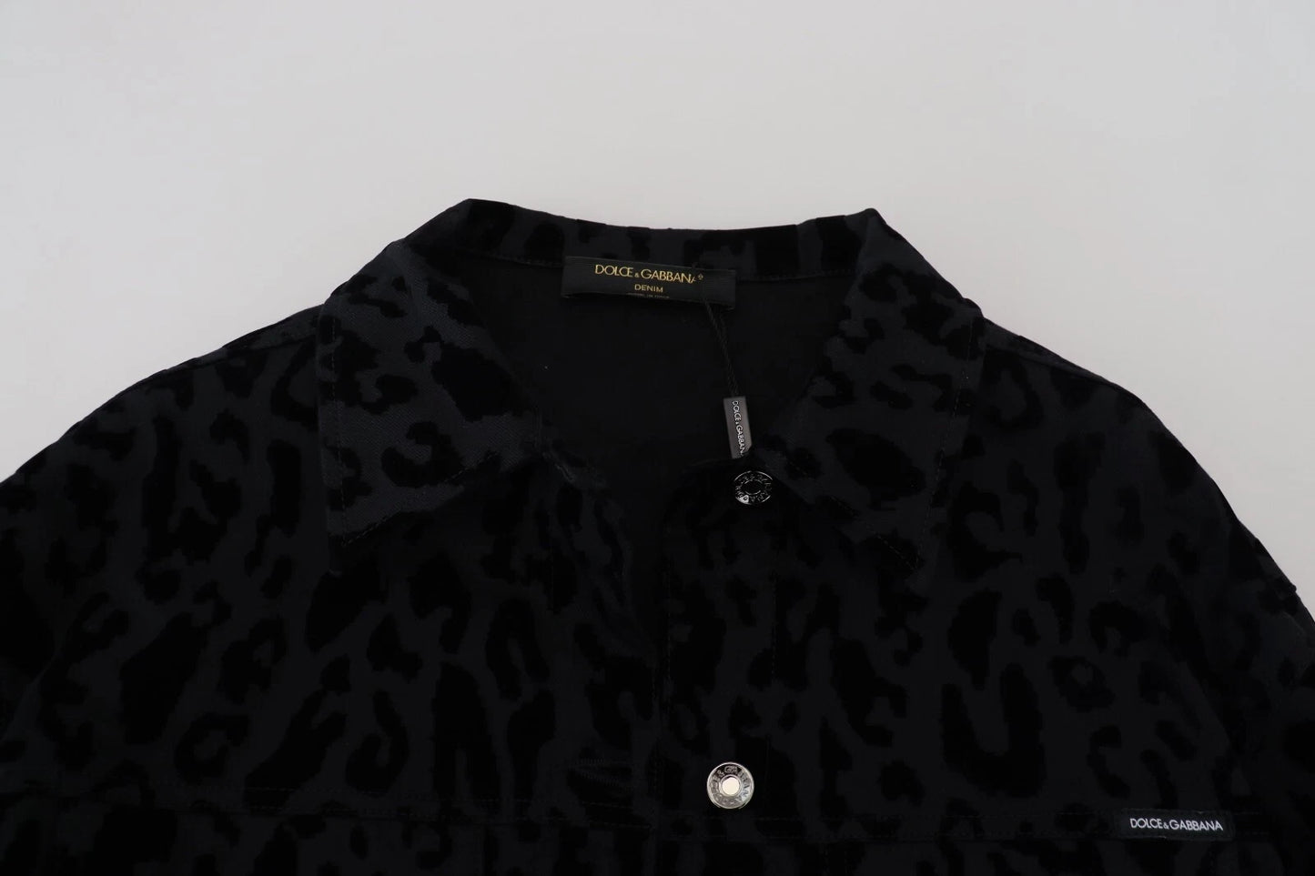 Cotton Black Leopard Long Sleeve Denim Jacket-Dolce & Gabbana-LabelTerrace.com