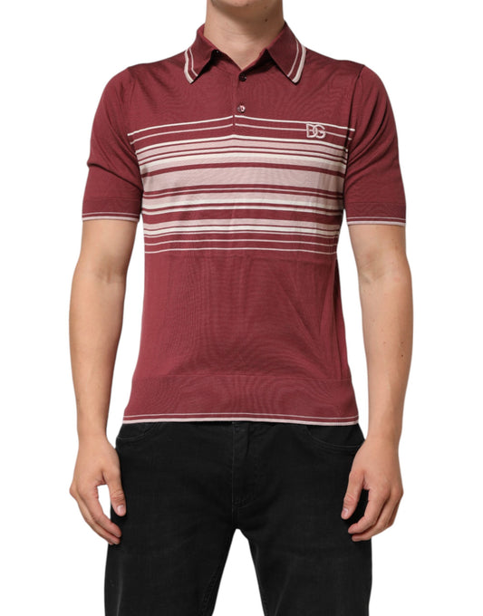 Cotton Burgundy Striped DG Logo Polo T-shirt-Dolce & Gabbana-LabelTerrace.com
