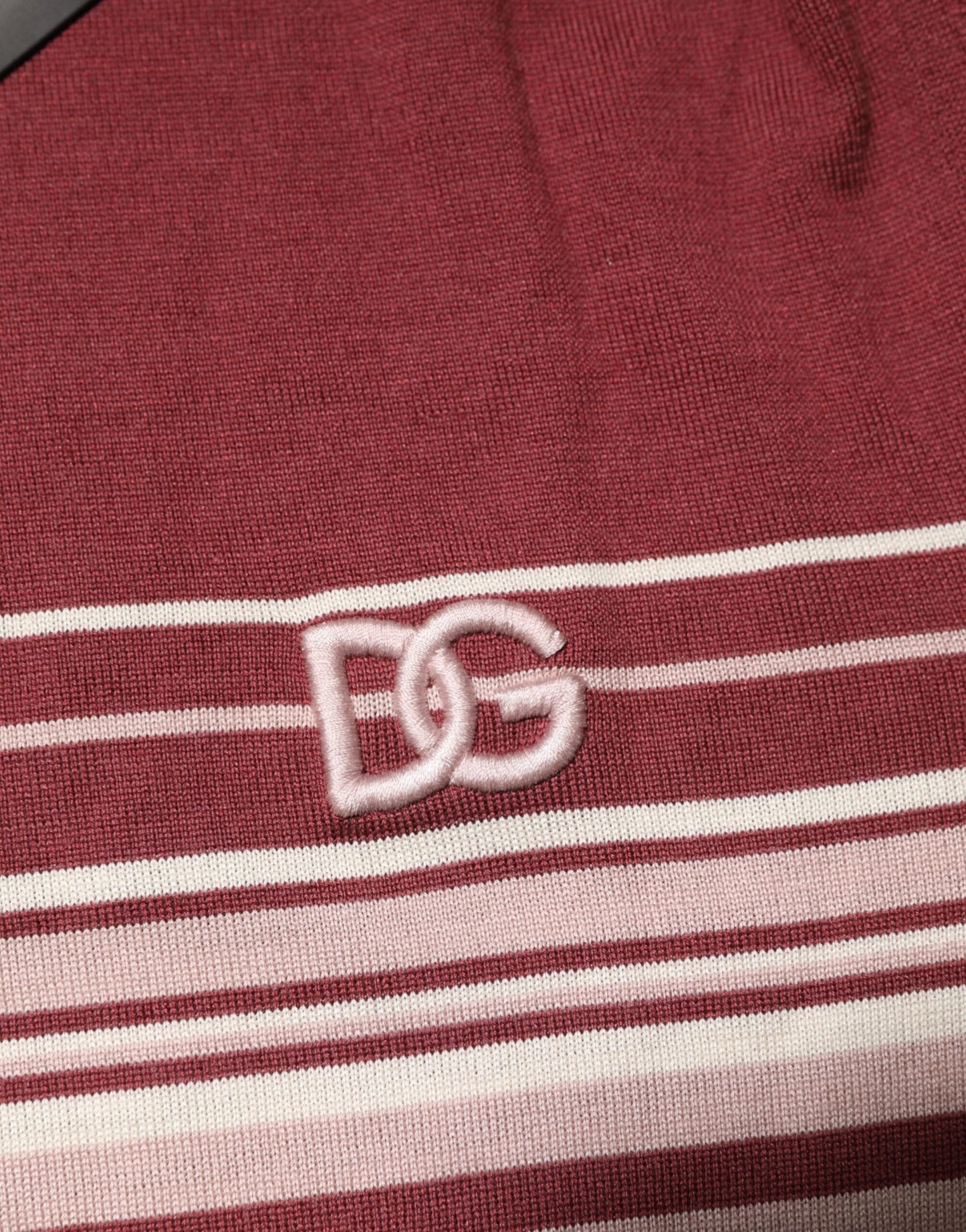 Cotton Burgundy Striped DG Logo Polo T-shirt-Dolce & Gabbana-LabelTerrace.com
